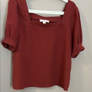 TIMING Rust Square-Neck Short Sleeve Blouse
